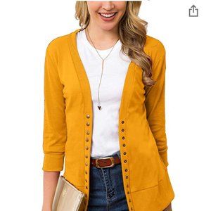 NWT Cowear Snap front V Neck Cardi, Sunny Yellow